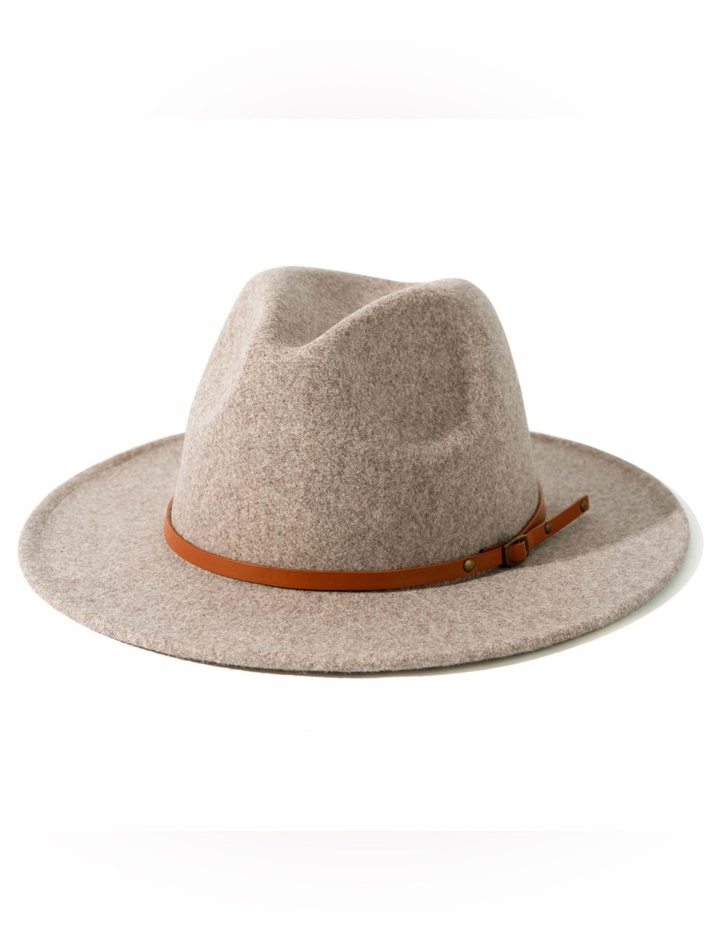 Wool Felt Fedora with Brown Leather Band
